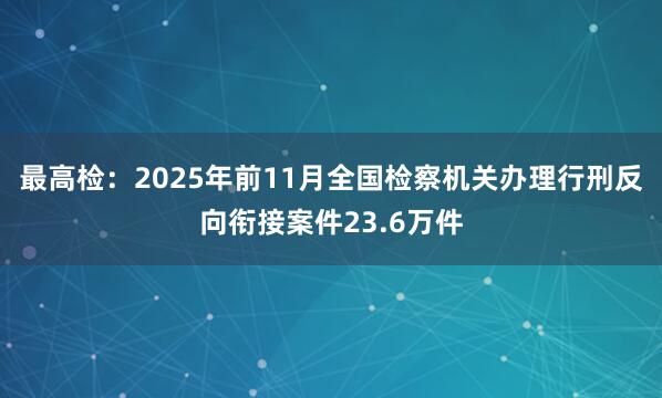 最高检：2025年前11月全国检察机关办理行刑反向衔接案件23.6万件